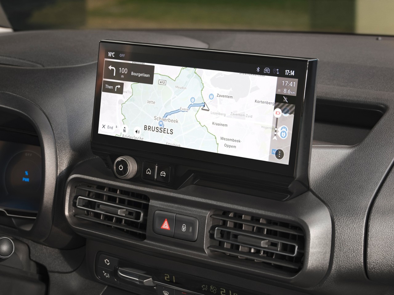 The navigation screen, showing nearby charging station locations 